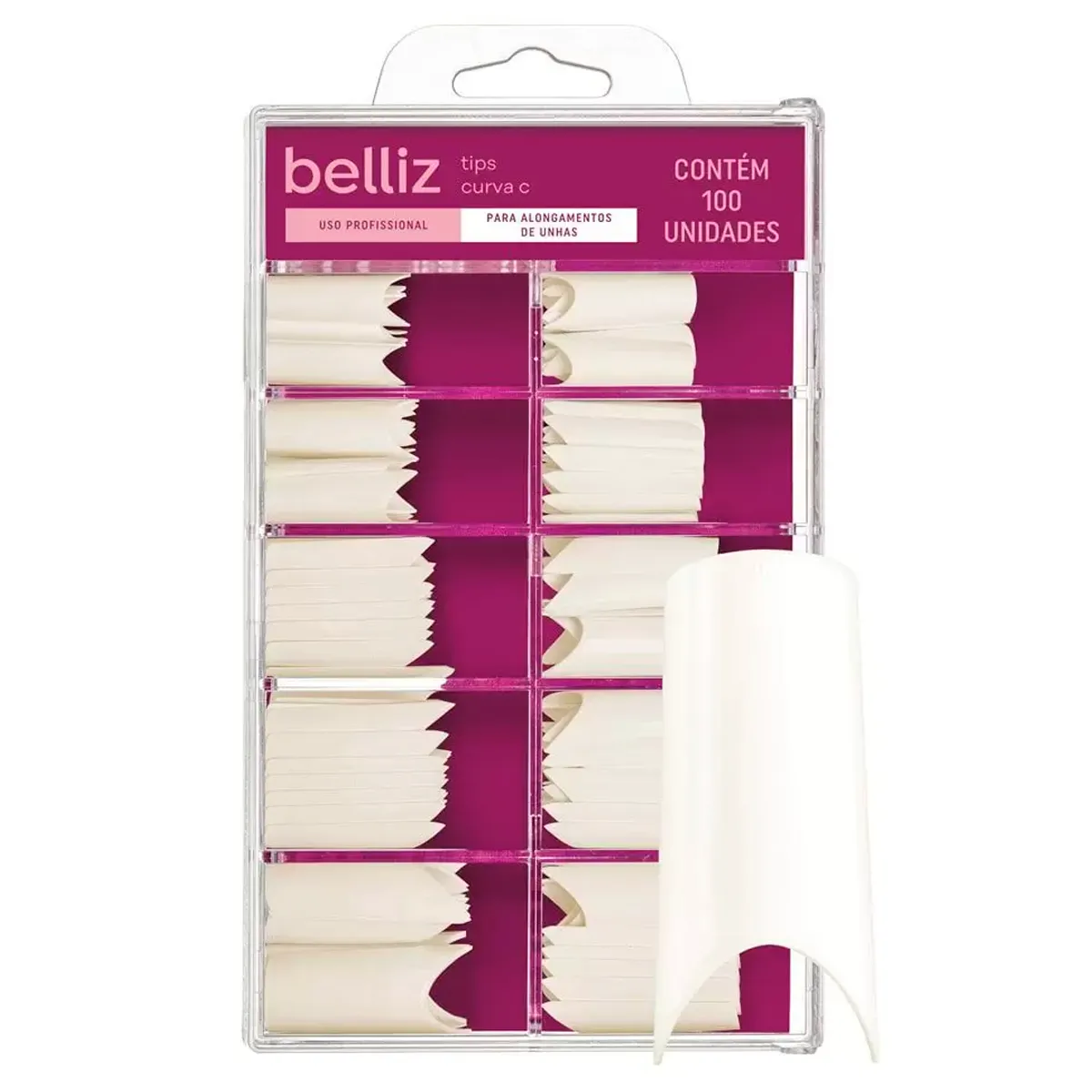 Tips Para Alongamento de Unhas Profissional Belliz Curva C 100 Unidades