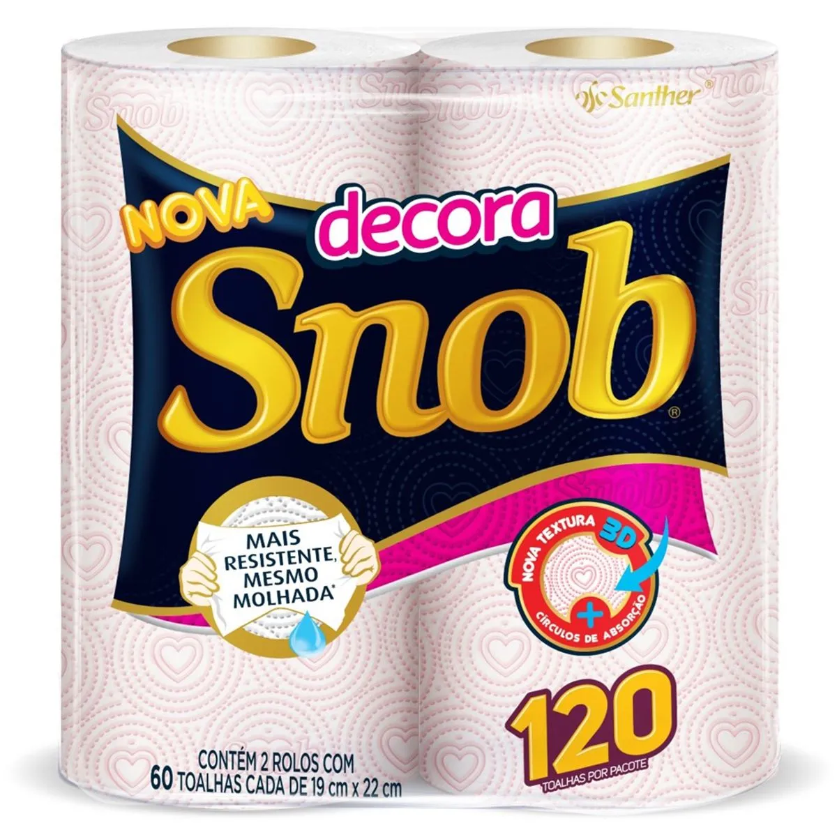 Toalha De Papel Snob Decora Com 02 Rolos Com 60 Toalhas Cada