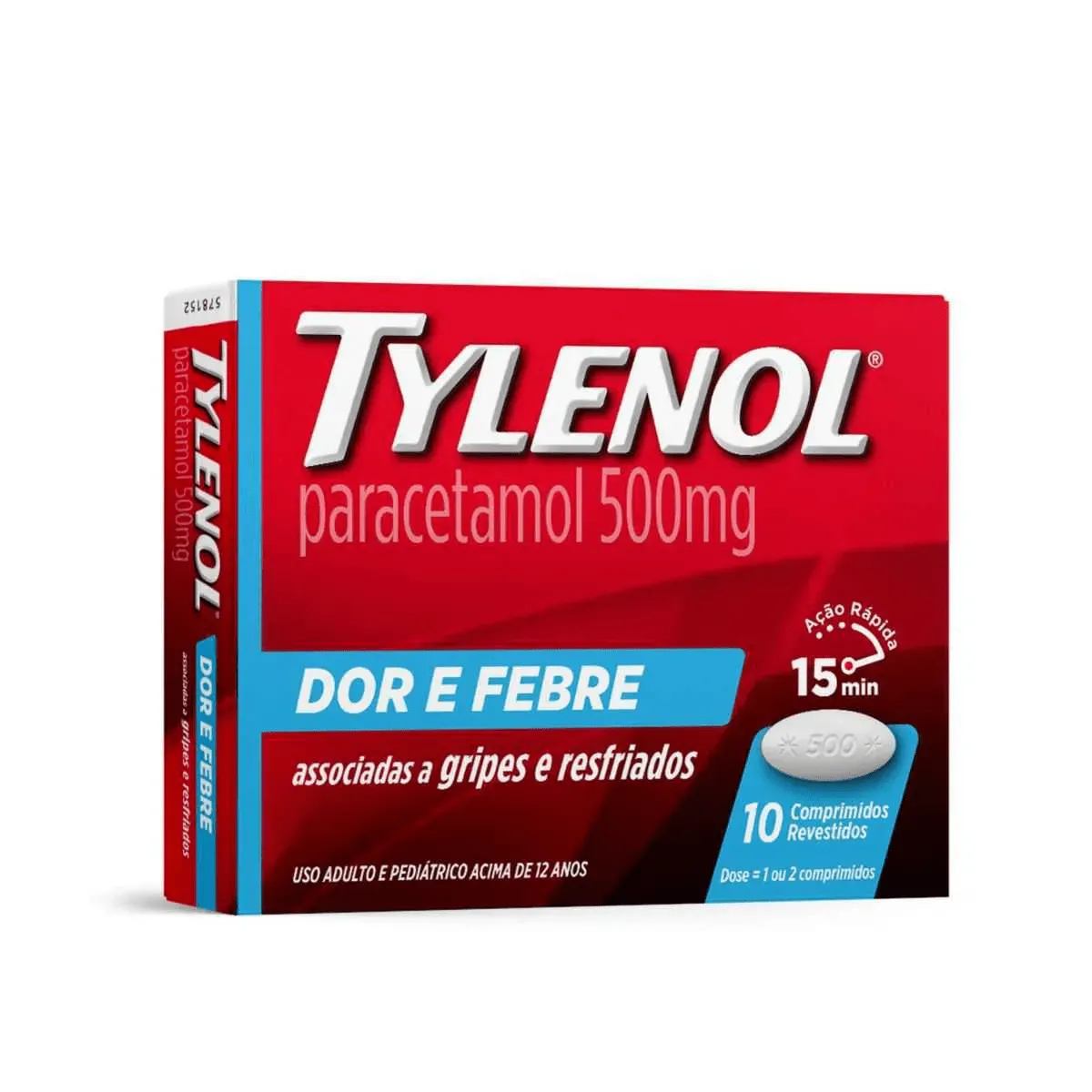 Tylenol Paracetamol 500mg Dor e Febre com 10 comprimidos