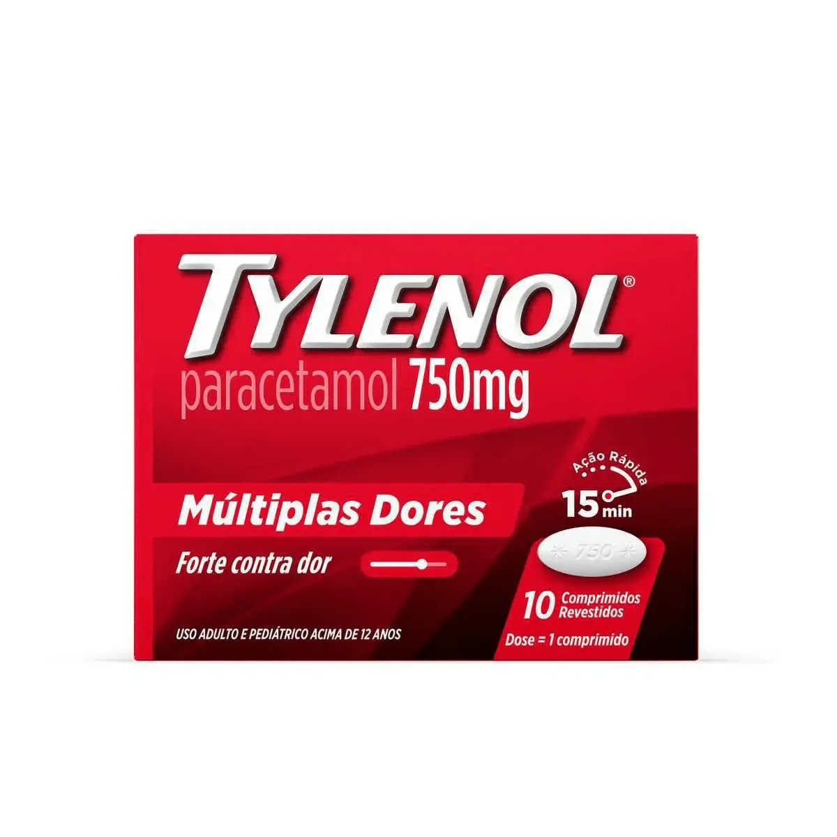 Tylenol Paracetamol 750mg Múltiplas Dores com 10 comprimidos
