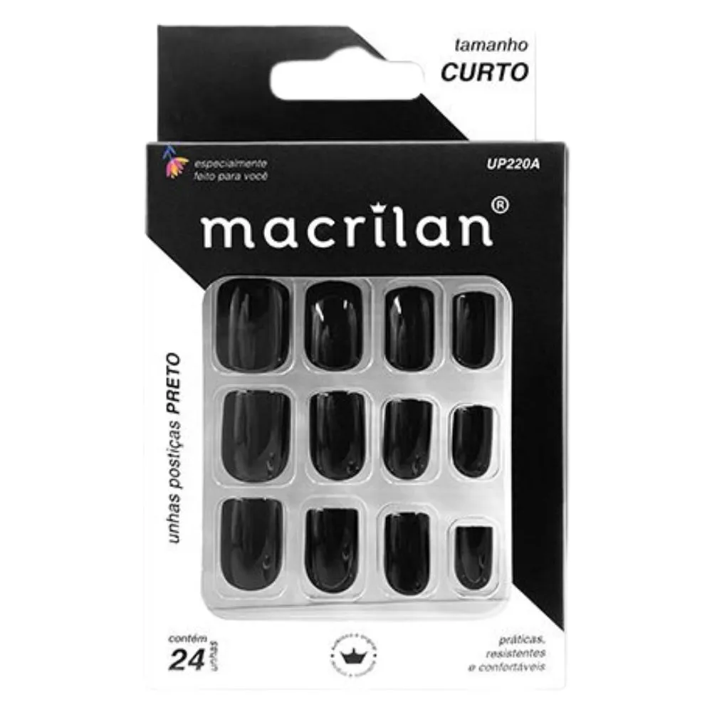 Unhas Postiças Macrilan Curto Preto 24pcs