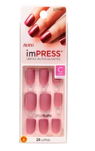 Unhas Postiças Kiss New York ImPRESS Curto Classic com 24