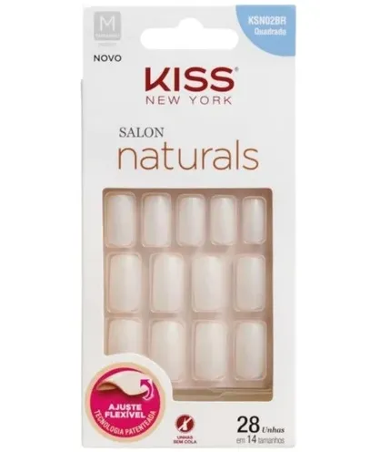 Unhas Postiças Kiss New York Salon Naturals Média Quadrada com 28