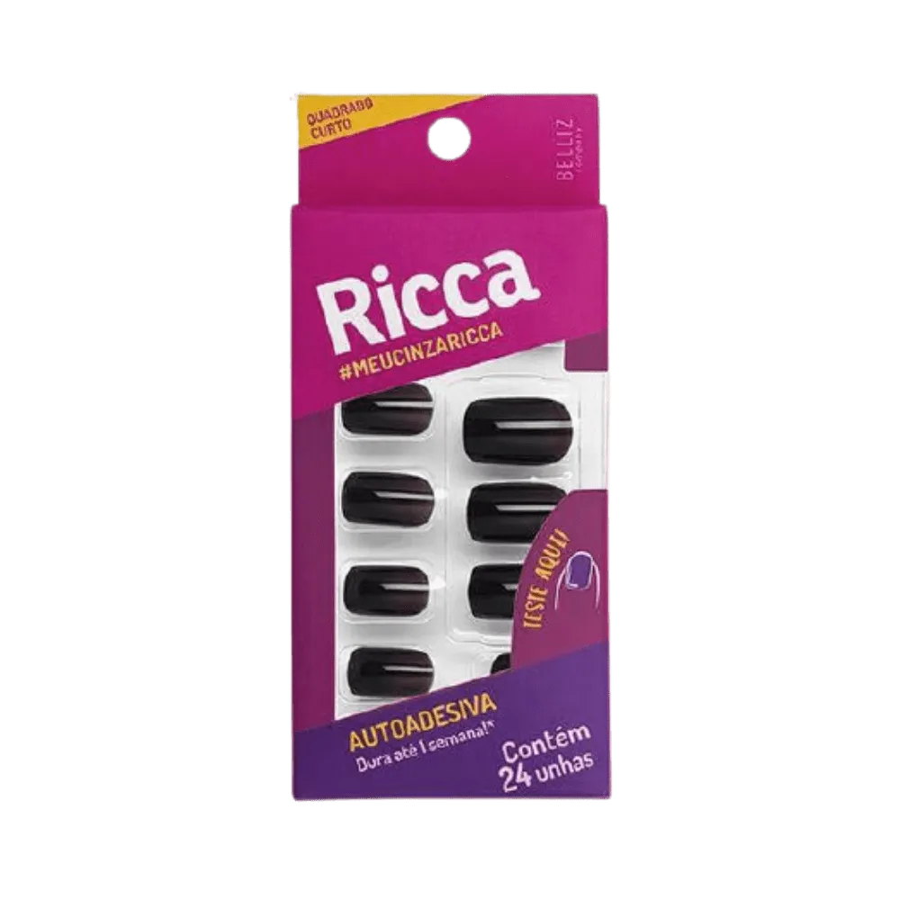 Unhas Postiças Ricca Quadrado Curto Cinza Urban Ref 1983