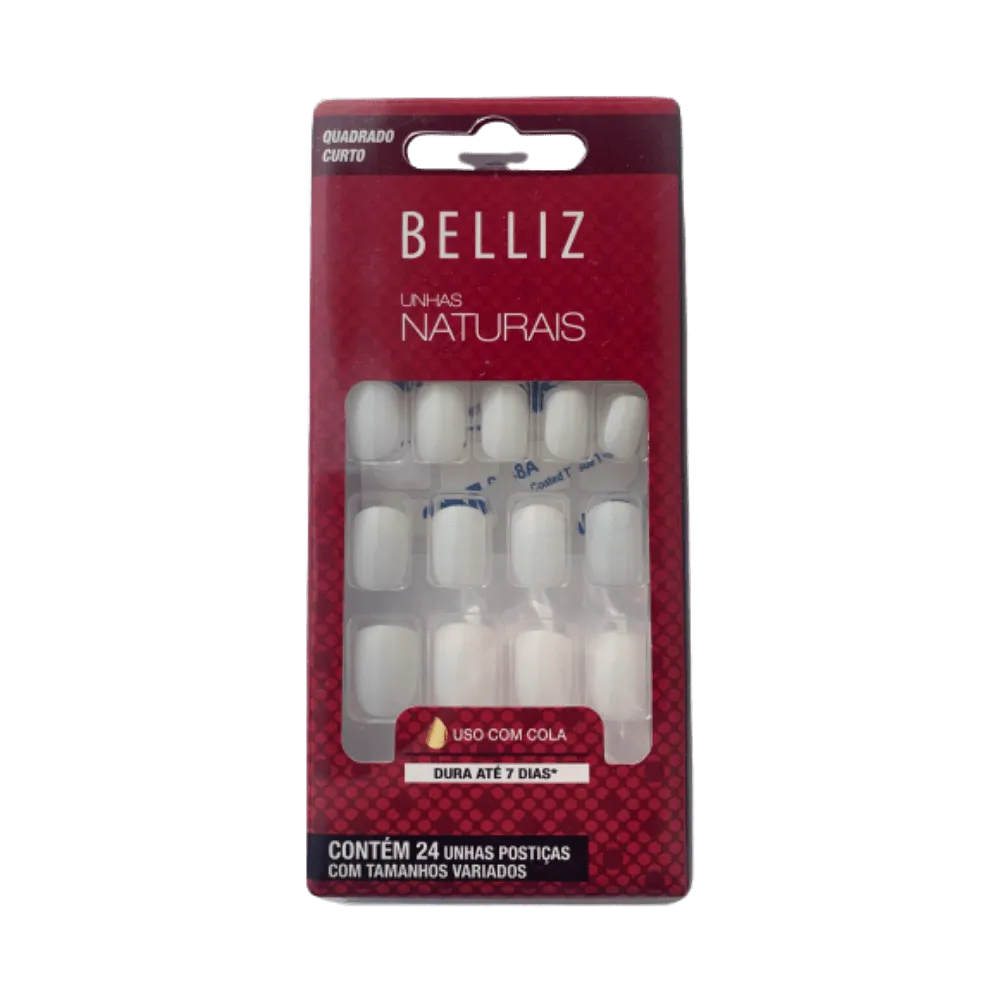 Unhas Postiças Quadrado Curto Cola Natural Belliz