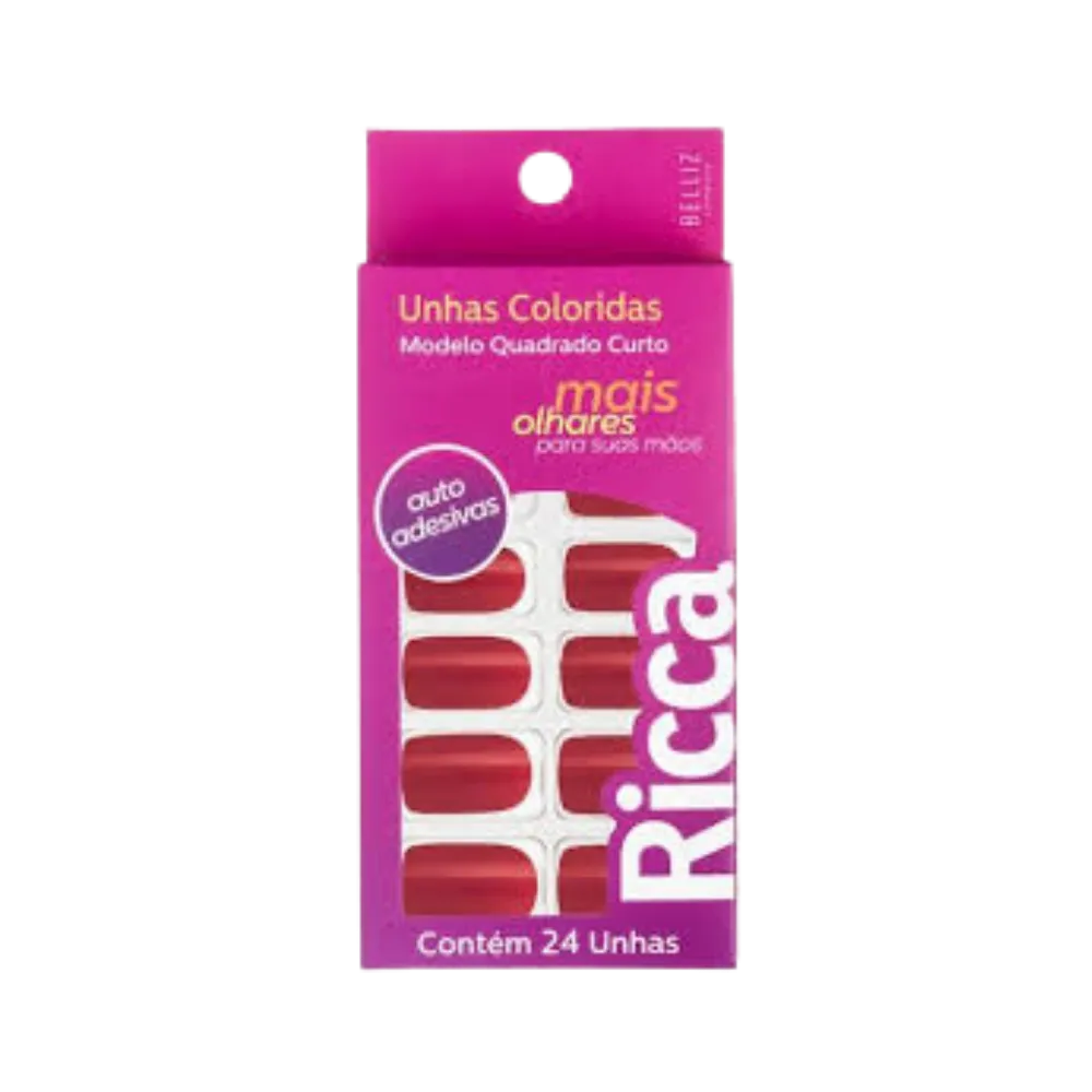 Unhas Postiças Ricca Quadrado Curto Rosa Guava 24pcs