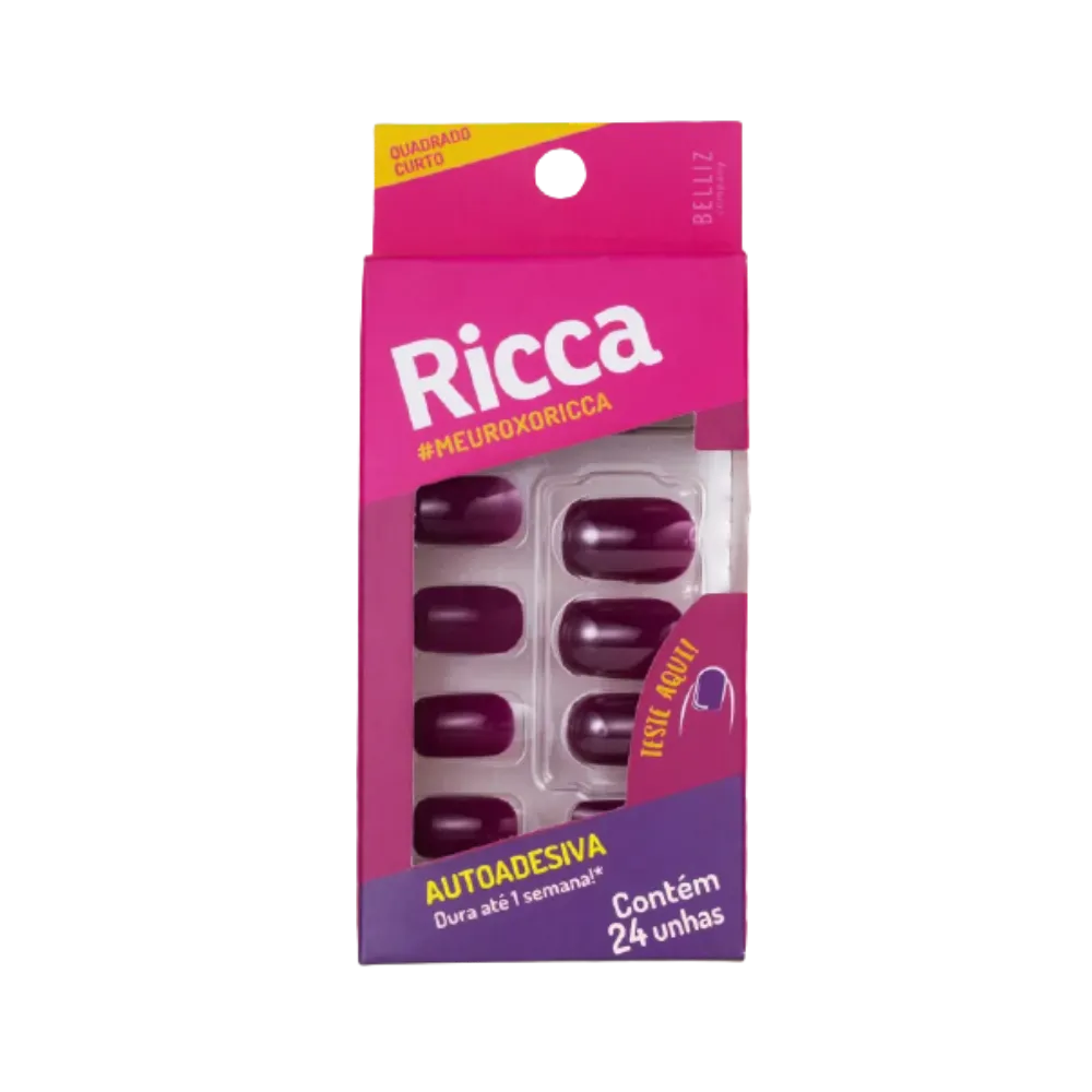 Unhas Postiças Ricca Quadrado Curto Roxo Ametista 24unid Ref 1981