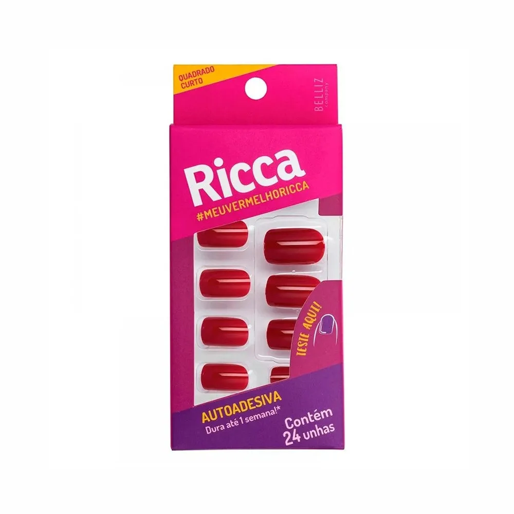 Unhas Postiças Ricca Autoadesiva Vermelho Bordo