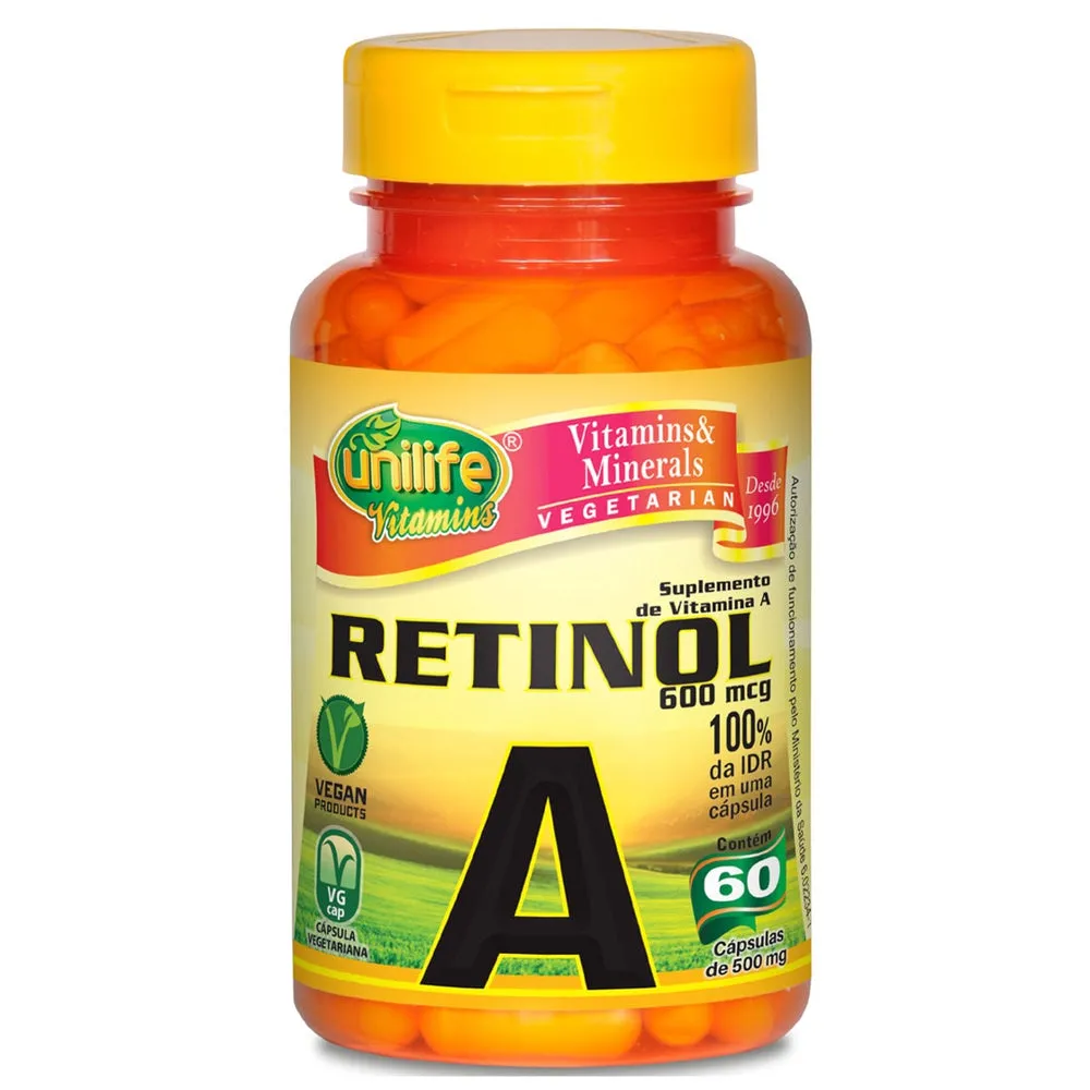 Vitamina A (Retinol) - Unilife - Frasco com 60 Cápsulas de 500mg