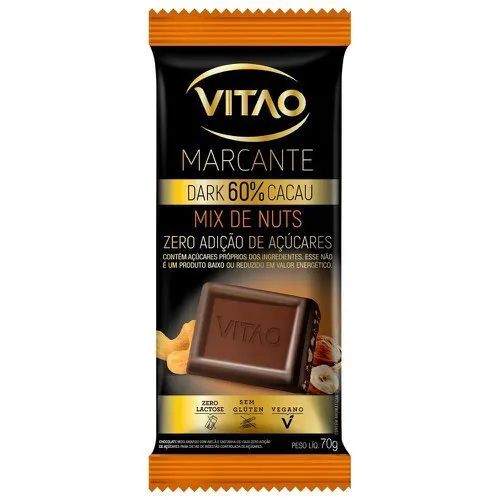 Vitao Chocolate Dark 60% Cacau Mix De Nuts Zero 70g